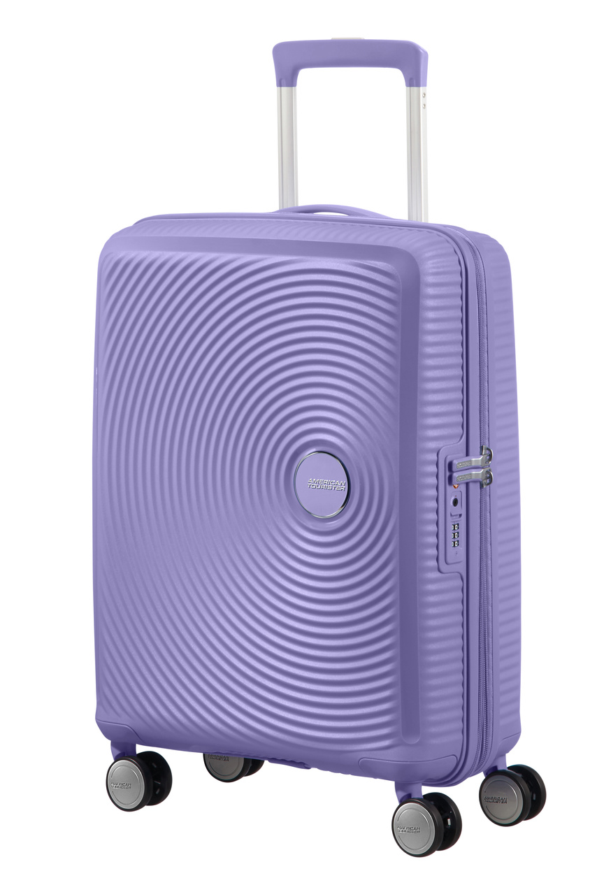 Walizka kabinowa American Tourister Soundbox 55cm powiększana fioletowa