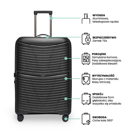 Walizka BLU MOONKY Charon 77cm czarna powiększana