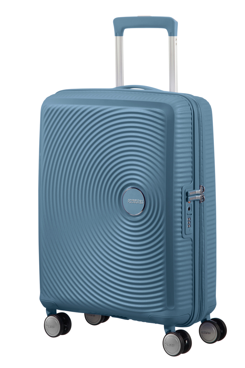 Walizka kabinowa American Tourister Soundbox 55cm powiększana niebieska