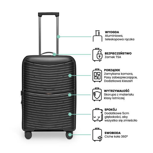 Walizka BLU MOONKY Charon 66cm czarna powiększana