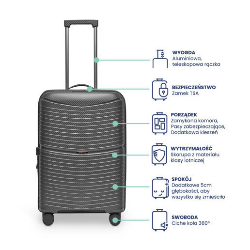 Walizka BLU MOONKY Charon 66cm szara powiększana